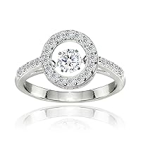 Sterling Silver Dancing AAA Cubic Zirconia Round CZ Halo Ring for Women Bridal Wedding