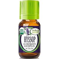 Healing Solutions Oils - 0.33 oz Hyssop Essential Oil Organic, Pure, Undiluted Hyssop Oil for Hair Diffuser Skin - 10ml