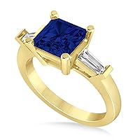 Allurez Blue Sapphire and Diamond Three-Stone Radiant Ring 14k Yellow Gold (2.12ct) - Size: 3