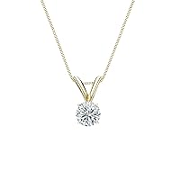 Diamond Wish 1/4 to 5/8 Carat Solitaire Round Lab Grown Diamond Pendant Necklace in 14k Gold on 16 to 18 Inch Adjustable Chain (E-F, VS1-VS2, cttw) 4-Prong Basket