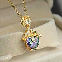 Fashion Income Love Crystal Tourmaline Pendant Necklace Europe and America Queen Crown Heart Zircon Jewelry Accessories Gifts 1Pcs (Color : Gold)