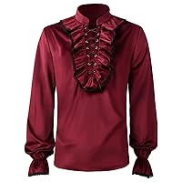 Men's Pirate Shirts Medieval Steampunk Shirt Ruffle Renaissance Victorian Dress Shirt Stand Collar Court Clothes