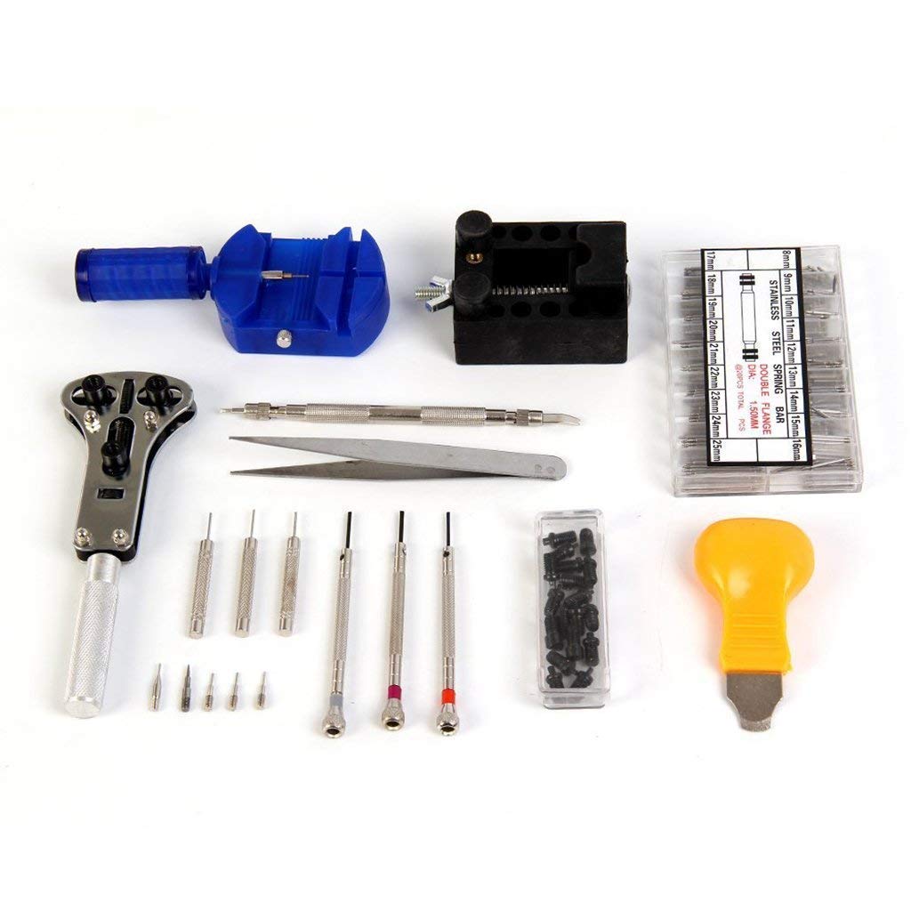 Watch Repair Tool Kit Professional - Watch Repair Kit Including Watch Press Kit, Watch Battery Replacement Kit, Larger Rubber Dust Blowers, Spring Bars,Watch Band Link Pins with Carrying Case (406pcs)