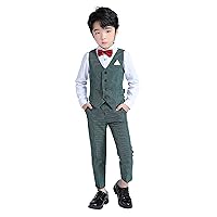 Boys Suit Vest Set 4-Piece Formal Suit Boy Long Sleeve Shirts Vest and Pants Outfits Set with Tie Bow