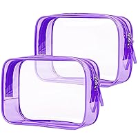 PLULON 2 Pack Clear Travel Toiletry Bag, TSA Approved Toiletry Bag Clear Makeup Bag Quart Size Portable Cosmetic Bags Carry on Travel Accessories Bag for Women Men - Purple