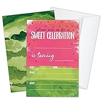 Happiness Watermelon Birthday Invitations Birthday Party Invitations for Kids, Summer Fruits Theme Sweet Celebration Birthday Party Invite Cards for Girl Boy, 20 Invitations with Envelopes - JY651