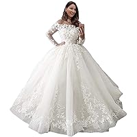 Melisa Off Shoulder Long Sleeves Lace Wedding Dresses for Bride 2023 Plus Size with Train Bridal Ball Gowns