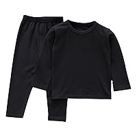 Kids Clothing Toddler Solid Color Comfy Casual 2PCS Set Outfits Baby Round Scoop Neck Long Sleeve Blouse and Trouser (Black, 7-8Years)