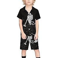 Space Cleaner Boy's Beach Suit Set Hawaiian Shirts and Shorts Short Sleeve 2 Piece Funny