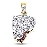 The Diamond Deal 10kt Yellow Gold Mens Round Diamond Letter P Dripping Blood Charm Pendant 3/4 Cttw