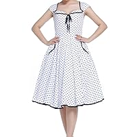 (SM-XXL) Sweet Stella - White w Black Polka-Dots 40s 50s Retro Cotton Dress