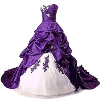 Women's Appliqued Taffeta Prom Ball Gown Wedding Dress with Chapel Train