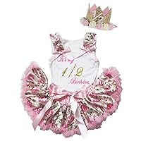 Petitebella Its My 1/2 Birthday White Shirt Rose Beige Pink Baby Skirt Set 3-12m