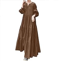 Summer Dresses for Women 2024 Maxi Beach,Women's Long Hem Autumn Long Sleeved V Neck Ruffled Skirt Loose Fittin