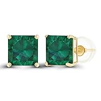 Solid 925 Sterling Silver Gold Plated 6mm Square Genuine Birthstone Stud Earrings For Women | Natural or Created Hypoallergenic Gemstone Stud Earrings