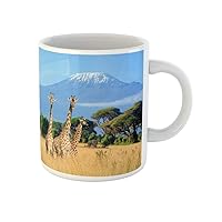 Coffee Mug Three Giraffe on Kilimanjaro Mount in National Park 11 Oz Ceramic Tea Cup Mugs Best Gift Or Souvenir For Family Friends Coworkers