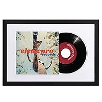 eletecpro Record Frame 16x24 Inches with 2 Double Sided Mats (Black & White), Jukebox Record Album Frames for 12x12 LP Covers, Vinyl Record Display Wall Mounting, Home Decor, Black Picture Frame