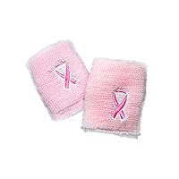 Pink Ribbon Sport Sweatband Wristbands for Breast Cancer Awareness Events, Football Games, Fundraising Walks
