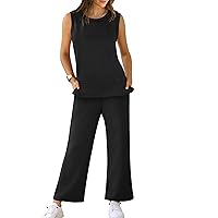 XIEERDUO Women 2 Piece Outfits Summer Tracksuit Wide Leg Pants Matching Lounge Set Loose Loungewear