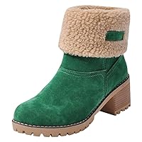 Women's Round Head Chunky Heel Faux Suede Warm Snow Ankle Boots Outdoor Shoes Warm Fur Lined Winter Snow Boots Women's fashionable winter boots