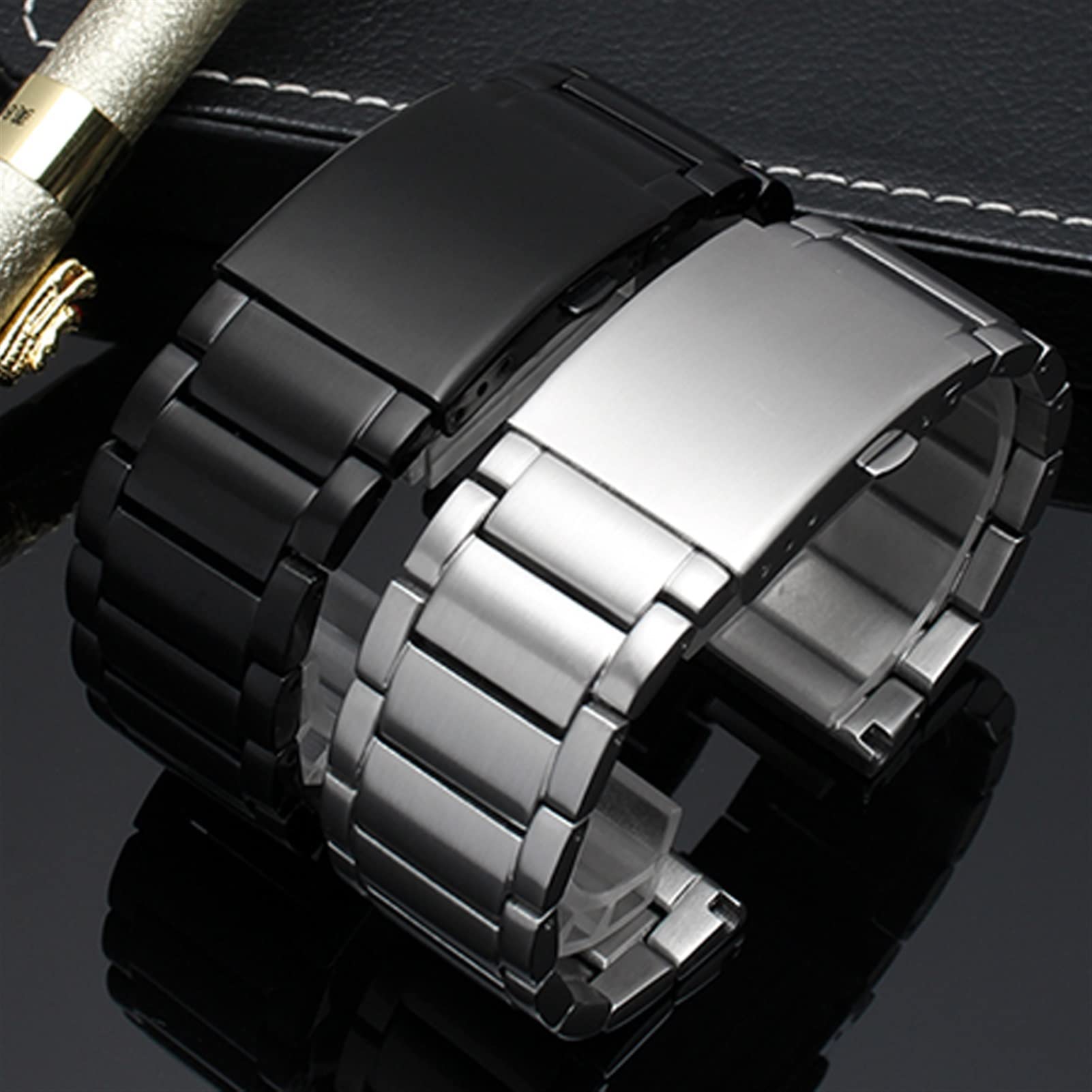 AEMALL Stainless Steel Watch Strap for Diesel DZ4316 DZ7395 7305 4209 4215 Men Metal Solid Wrist Watchband Bracelet 24mm 26mm 28mm 30mm Watchbands (Color : A Black, Size : 30mm)