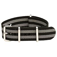 26mm Classic SS Nylon Striped Black/Grey - Easily Interchangeable Replacement Military Watch Strap/Band - Fits All Watches!!!