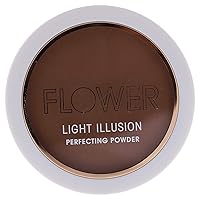 FLOWER Beauty Light Illusion Perfecting Powder - Powder Foundation + Setting Powder for Makeup - Medium Buildable Coverage - Natural Glow + Flawless Finish - Mirror + Sponge Included (Mocha)