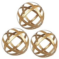 Gold Decorative Sphere Set of 3 - Metal Ball Decoration - Metal Band Decorative Ball - Metal Ball Table Decor for Living Room Bedroom Kitchen Office Coffee Table Desk