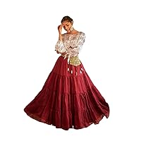 Red White Navratri Special Chaniya Choli Woman wear Embroidered Silk Designer Top Trendy Indian Garba Dress 3048