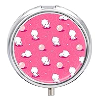 Round Pill Box Cat Patterns Portable Pill Case Medicine Organizer Vitamin Holder Container with 3 Compartments