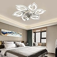 Ceiling Fans with Lights and Remote Dc Reversible Fan Silent Led Dimmable Ceiling Fan Lights with Timer 6 Speed Fan Ceiling Light for Living Room Bedroom Dining Room/White/C-65Cm