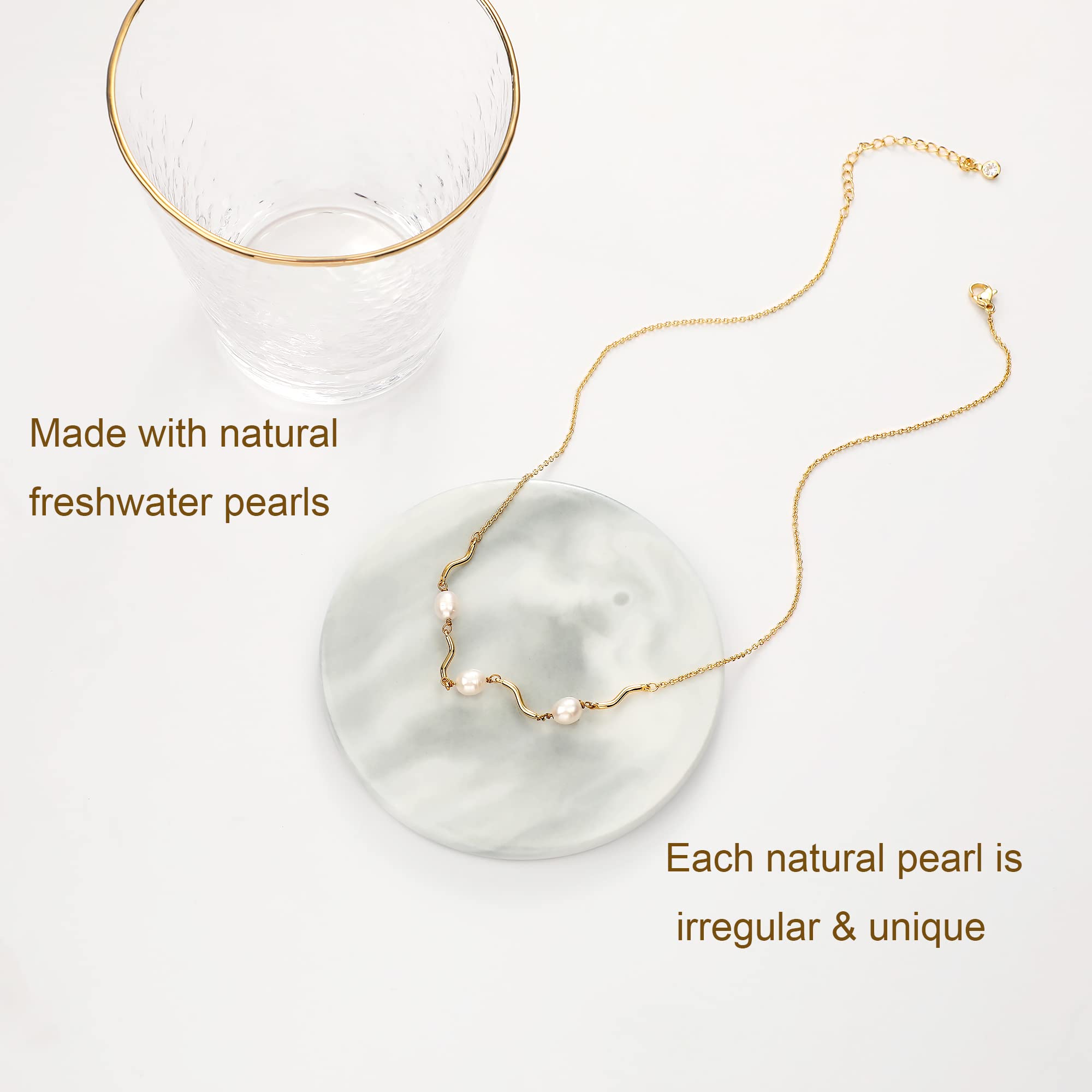 Tewiky Pearl Necklaces for Women, Dainty Gold Necklace 14K Gold Plated Single Pearl Necklace Simple Pearl Choker Necklaces for Women Trendy Cute