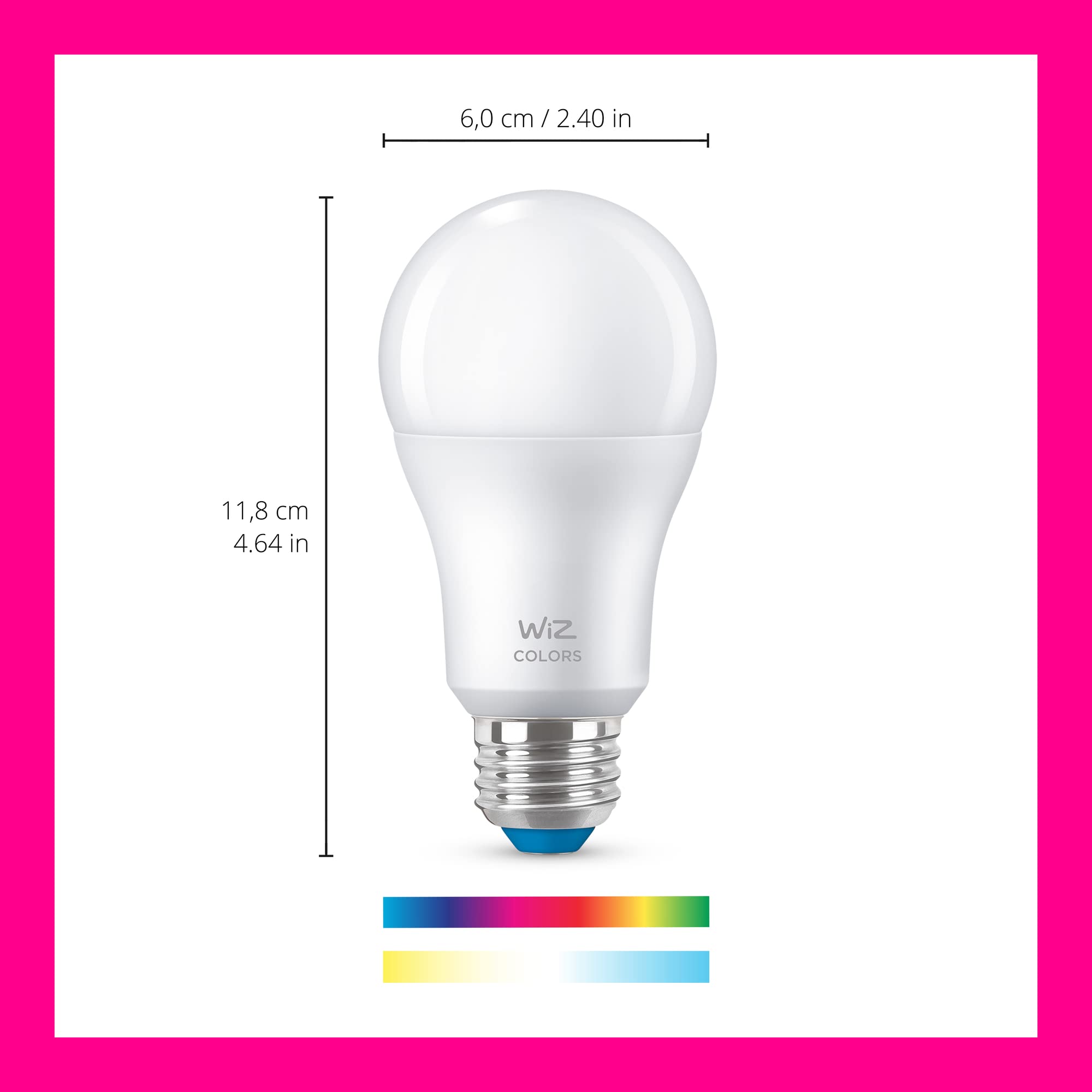 WiZ 60W A19 Color LED Smart Bulb - Pack of 2 - E26, Indoor - Connects to Your Existing Wi-Fi - Control with Voice or App + Activate with Motion - Matter Compatible