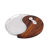 nambe Yin Yang Cheese Board with Spreader Set | Made of Acacia Wood and Metal Alloy | Charcuterie Board Set | Housewarming Gifts for New Home, Wedding, Anniversary, or Birthday Gift (13-Inch)