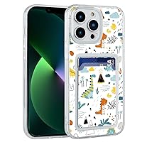 Aesthetic Cute Dinosaur Abstract Volcanoes Palm Trees Pattern Clear Phone Case Compatible with iPhone 15 Pro Max with Card Holder,Card Slot Slim Wallet Case