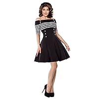 Retro Cocktail Dresses for Women - Sexy Off Shoulder 1950s Vintage Swing A Line Short Sleeve Striped Dress Black