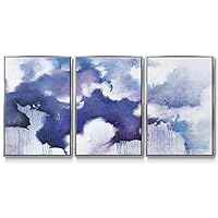 Renditions Gallery Abstract Wall Art Blue and Purple Watercolor Painting Modern Home Décor Artwork Silver 3 Pieces of Framed Canvas Prints Wall Decorations for Kitchen and Bathroom 16x24 Inch LS008