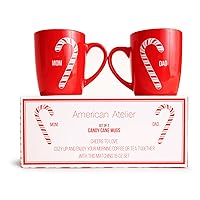 American Atelier 15oz Holiday Mug Set – Set of 2 Christmas-Themed Stoneware Cups, Candy Cane Mom and Dad Set– Unique Gift Idea for Christmas or Birthday, Perfect for Tea & Coffee Lovers