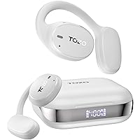 TOZO OpenEgo True Wireless Open Ear Headphone,5.3 Bluetooth Sport Earbuds with Earhooks for Long Time Playback with Digital Display, Dual Mic Clear Call Sweat-Proof for Running Workout White