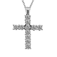 1.00 Carat Round Brilliant Diamond Cross Pendant Necklace Chain 14 Kt White Gold