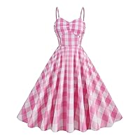 IKADEX Plaid Dress for Women Vintage Swing 50s Pinup Hepburn Style Tea Party A-line Cocktail Dress