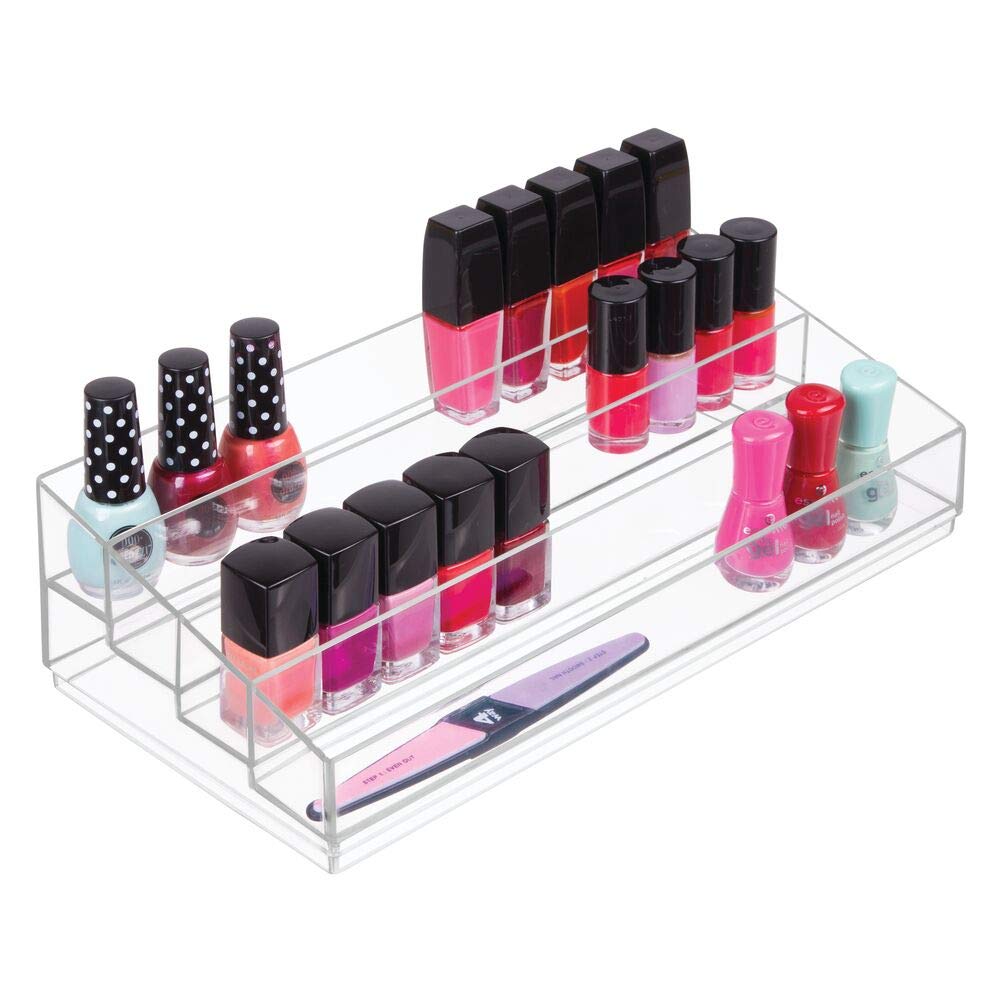 iDesign Tiered Cosmetics & Nail Polish Organizer, The Clarity Collection – 13” x 6.5” 3.46”, Clear