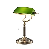 Newrays Green Glass Bankers Desk Lamp with Pull Chain Switch Plug in Fixture