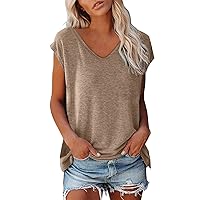 Tank Tops for Women Sleeveless Waffle Knit Shirt V Neck Swing Holiday Summer Top Loose Fitting Blouse