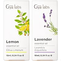 Lemon Essential Oil for Diffuser & Lavender Oil Essential Oil for Diffuser Set - 100% Natural Aromatherapy Grade Essential Oils Set - 2x0.34 fl oz - Gya Labs