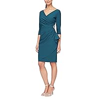 Alex Evenings Women's Slimming Short Sheath 3/4 Sleeve Dress with Surplus Neckline