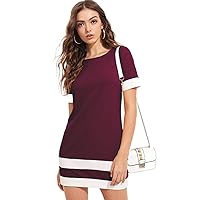 Womens Fall Fashion 2022 Color Block Stripe Tunic Dress (Color : Maroon, Size : X-Small)