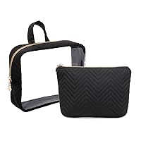 TSA Approved Toiletry Bag With Handle Strap,2 Pack PVC Clear Cosmetic Bags for Women Men, Carry on Airport Airline Compliant Bag,waterproof Transparent Makeup Travel Bags(S+M-Black)