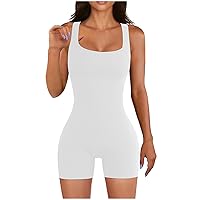 Women's Square Neck Bodysuit Workout Jumpsuit Sexy Ribbed Yoga Short Romper Knitted Sleeveless Seamless Gym Outfit