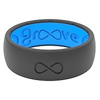 GROOVE LIFE - Silicone Ring For Men and Women Wedding or Engagement Rubber Band with Lifetime Coverage, Breathable Grooves, Comfort Fit, and Durability - Original Solid Deep Stone Grey Size 9